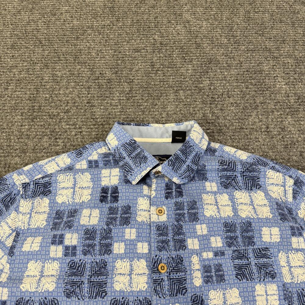 Nat Nast Shirt Mens Medium Blue Geometric Silk Blend Short Sleeve Button Up - Picture 3 of 9